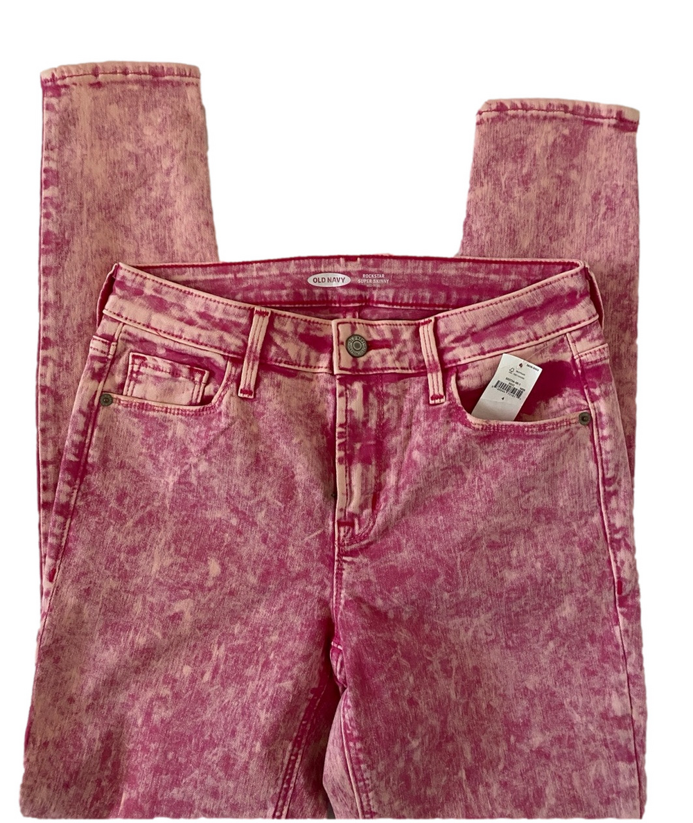 Old Navy Pink Acid Wash Rockstar Super Skinny Jeans, Size 4 - Picture 2 of 6